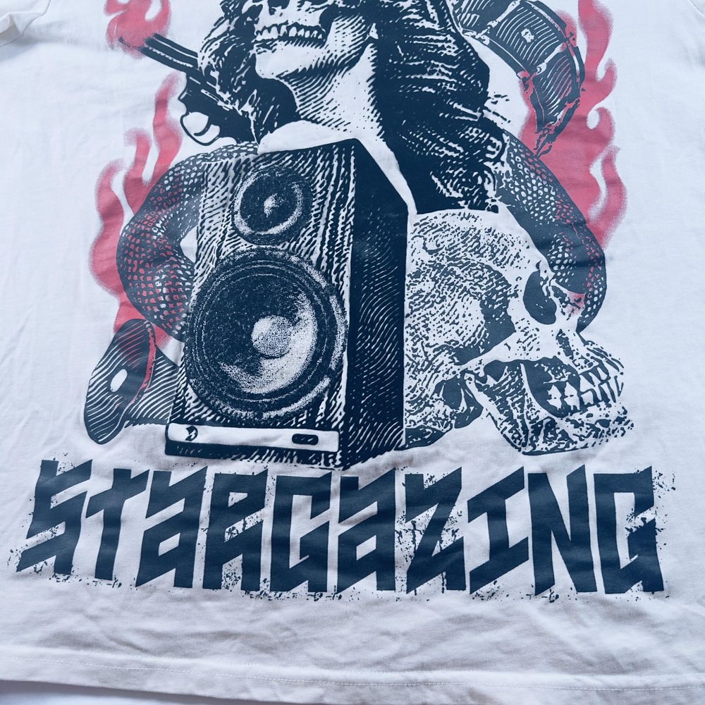 Bkys Stargazing T Shirt Men Medium Graphic Tee Skull Guitar Flames Rock Music - Picture 5 of 16